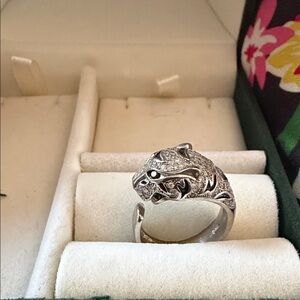 Silver Adjustable Ring with Cougar design